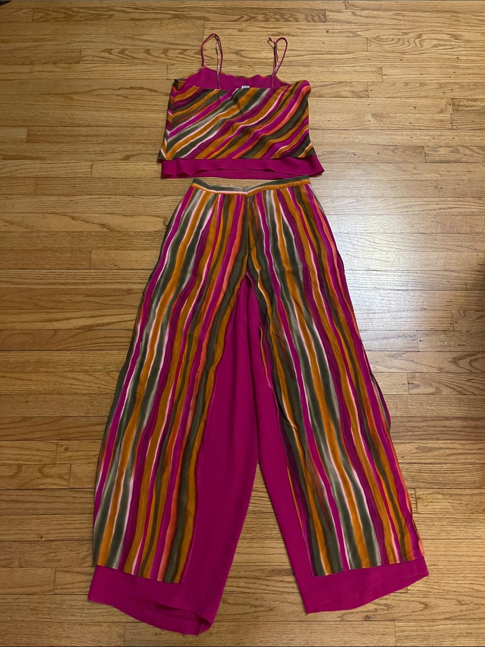 Vintage Y2K Cache Silk Flowy Two Piece Set Size Medium Pink Multicolor - Picture 5 of 12